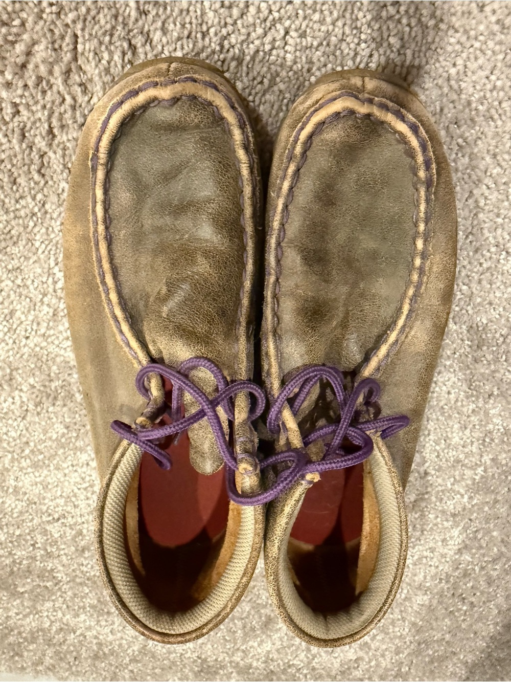 Twisted X Tan Suede Kids Moccasin Shoes with Purple Laces
